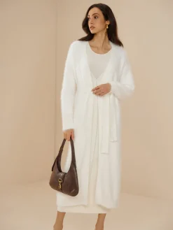 Elegant Fuzzy Plain Belted Cardigan