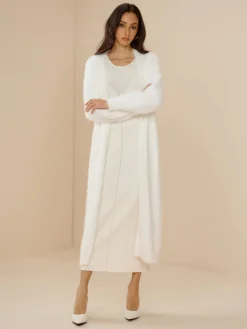 Elegant Fuzzy Plain Belted Cardigan