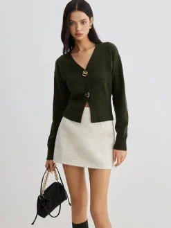 Elegant Metal Button Short Cardigan