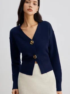 Elegant Metal Button Short Cardigan