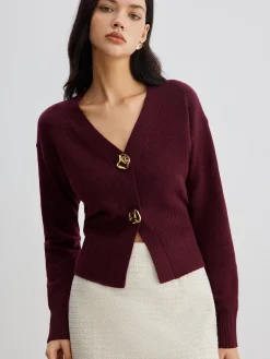 Elegant Metal Button Short Cardigan