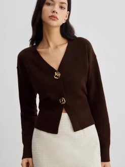 Elegant Metal Button Short Cardigan