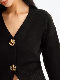 Elegant Metal Button Short Cardigan