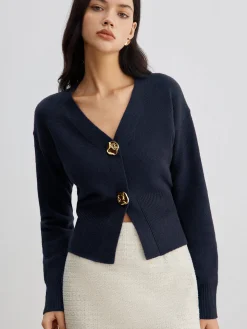Elegant Metal Button Short Cardigan