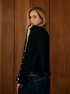 Elegant Metal-Detail Cutout Sweater