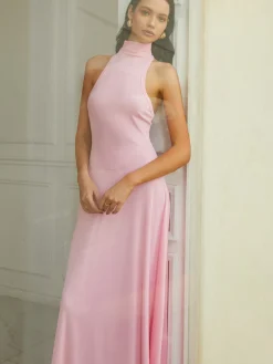 Elegant Mock Neck Sleeveless Long Dress