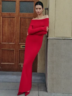 Elegant Off-Shoulder Sweater Long Dress