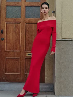 Elegant Off-Shoulder Sweater Long Dress