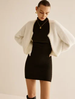 Elegant Pearl Trim Fuzzy Cardiagn