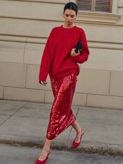 Elegant Plain Sequins Skirt