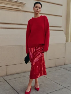 Elegant Plain Sequins Skirt
