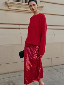 Elegant Plain Sequins Skirt