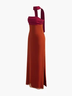 Elegant Pleated Panel Slit Long Dress