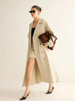 Elegant Pleated Trench Coat With Belt