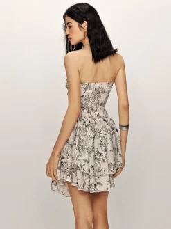Elegant Printed Ruffle Tube Dress