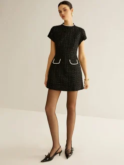 Elegant Short Sleeve Tweed Dress