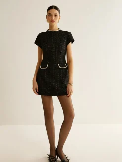 Elegant Short Sleeve Tweed Dress