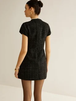 Elegant Short Sleeve Tweed Dress