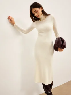Elegant Turtleneck Panel Sweater Dress