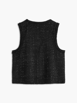 Elegant Tweed Pockets Vest