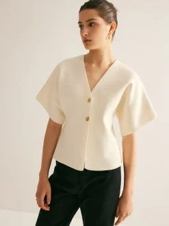 Elegant V-Neck Button Knit Top