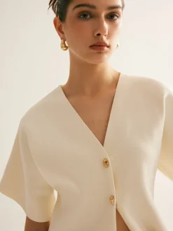 Elegant V-Neck Button Knit Top