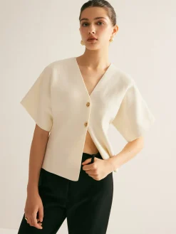 Elegant V-Neck Button Knit Top