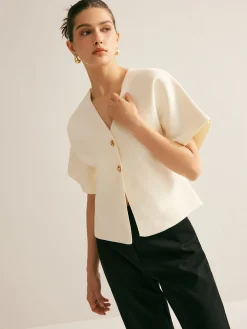 Elegant V-Neck Button Knit Top