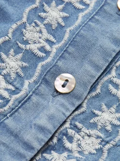 Elegant V-Neck Embroidery Shirt