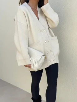 Elegant V-Neck Pockets Cardigan