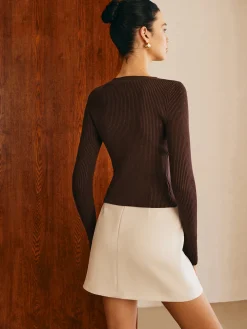Elegant Wave Trim Slim Knit Top