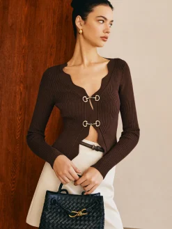 Elegant Wave Trim Slim Knit Top