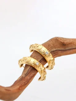 Embossed Pattern Zircon Hoop Earrings