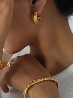 Embossed Pattern Zircon Hoop Earrings