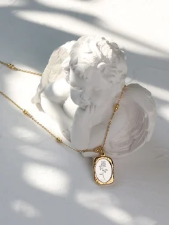 Embossed Rose Square Pendant Necklace