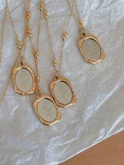 Embossed Rose Square Pendant Necklace