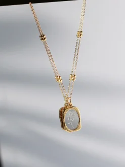 Embossed Rose Square Pendant Necklace
