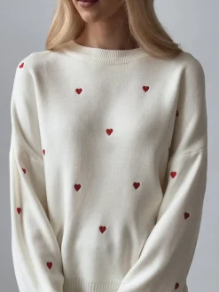 Embroidered Heart Oversized Knit Sweater