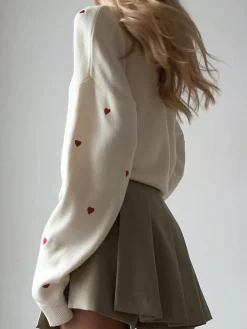 Embroidered Heart Oversized Knit Sweater