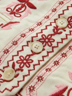 Embroidered Sleeveless Belted Back Vest
