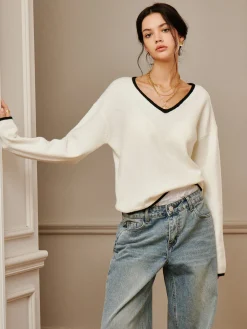 Embroidered Trim Draped Shoulder Knit Top