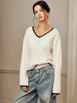 Embroidered Trim Draped Shoulder Knit Top
