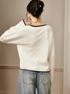 Embroidered Trim Draped Shoulder Knit Top