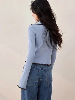 Embroidered Trim Lapel Cardigan
