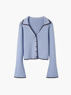Embroidered Trim Lapel Cardigan