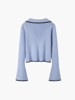 Embroidered Trim Lapel Cardigan