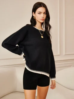 Embroidered Trim Loose Knit Top