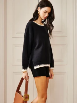 Embroidered Trim Loose Knit Top