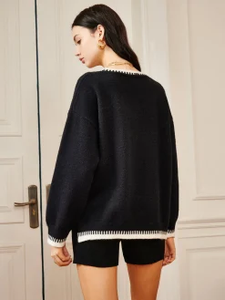 Embroidered Trim Loose Knit Top