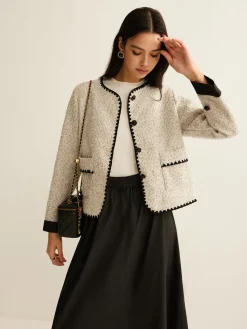 Embroidered Trim Tweed Short Jacket